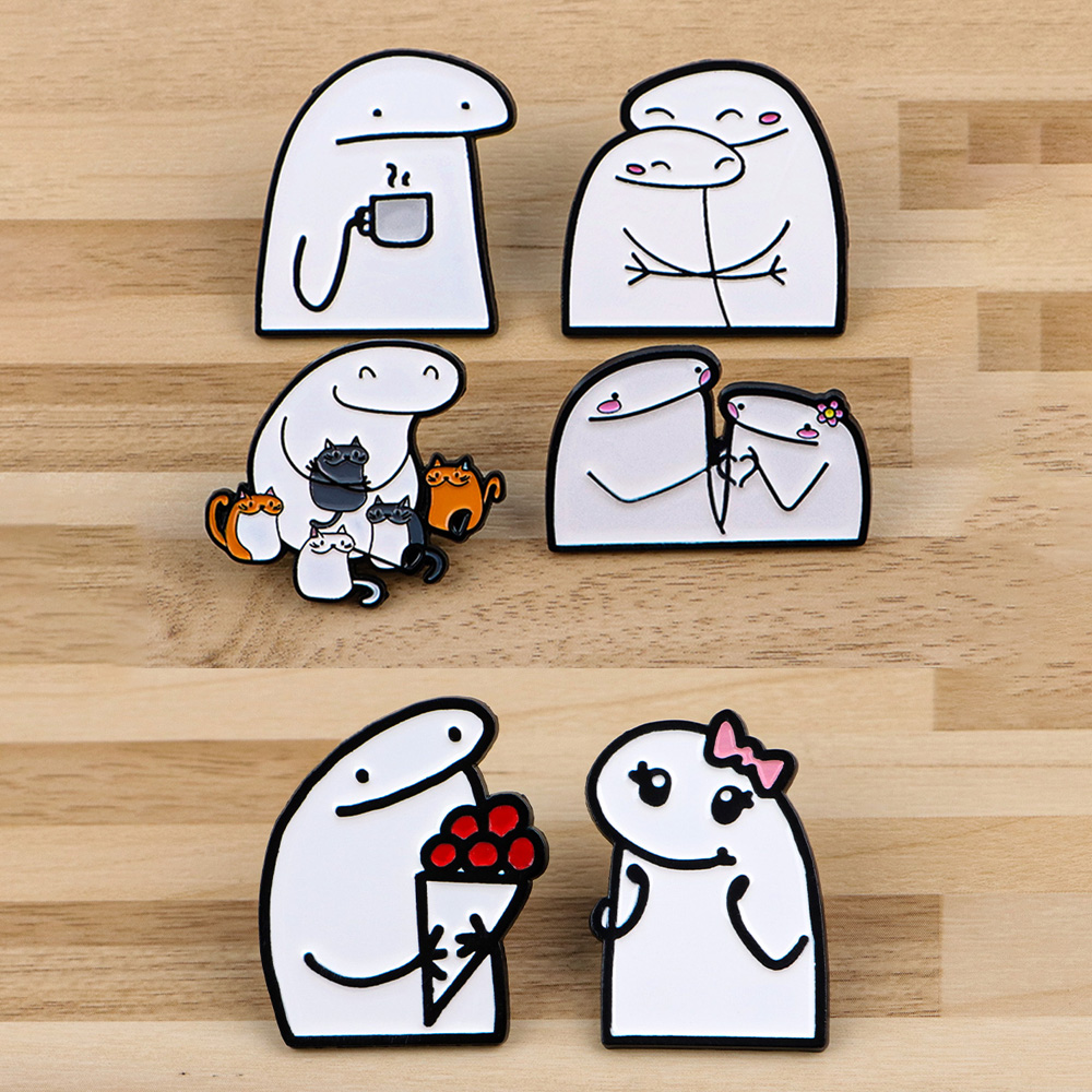 Men Accessories Drawing - Pin Logam Gambar Kartun Stick Figure,