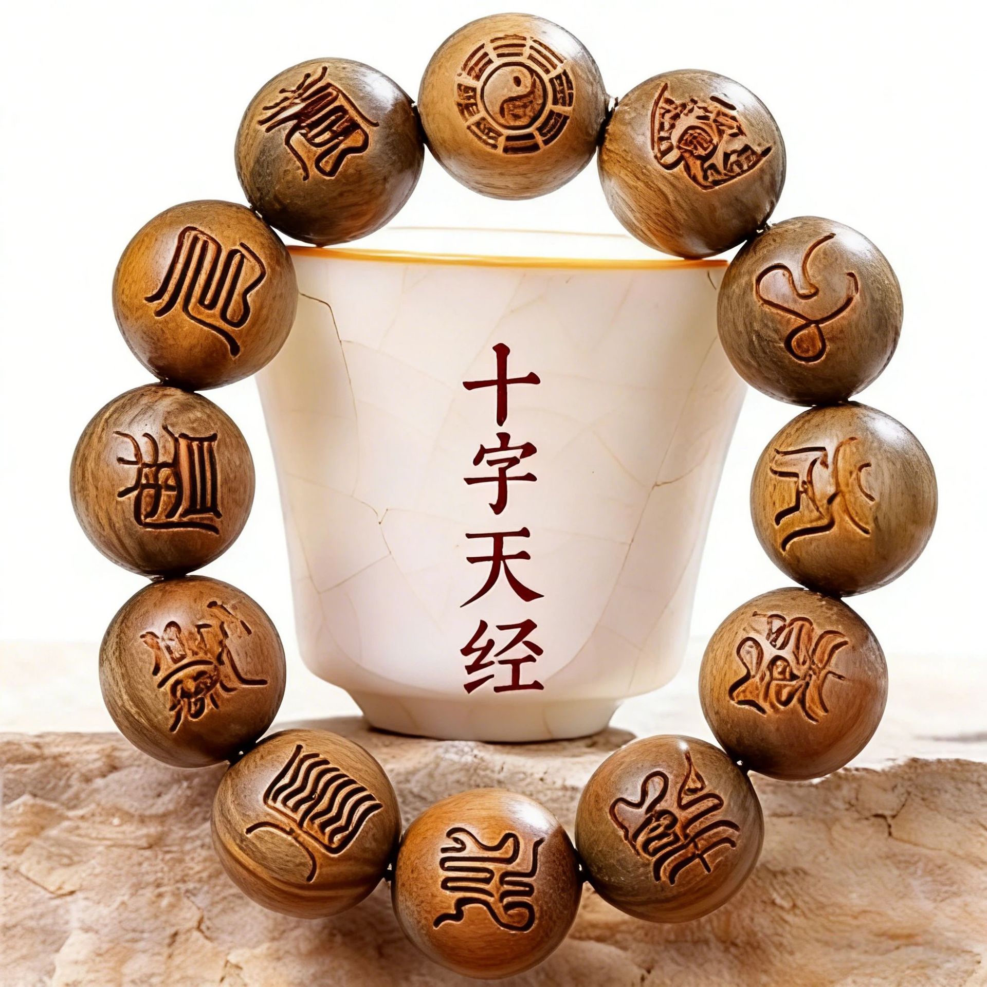 Bracelet Beaded Men - Gelang Kayu Cendana Hijau Mewah Berukir
