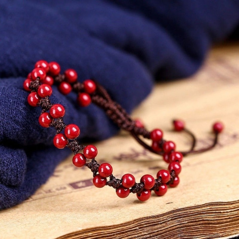 Disesuaikan merah alami Cinnab - Bracelet Beaded Men ulasan dan harga